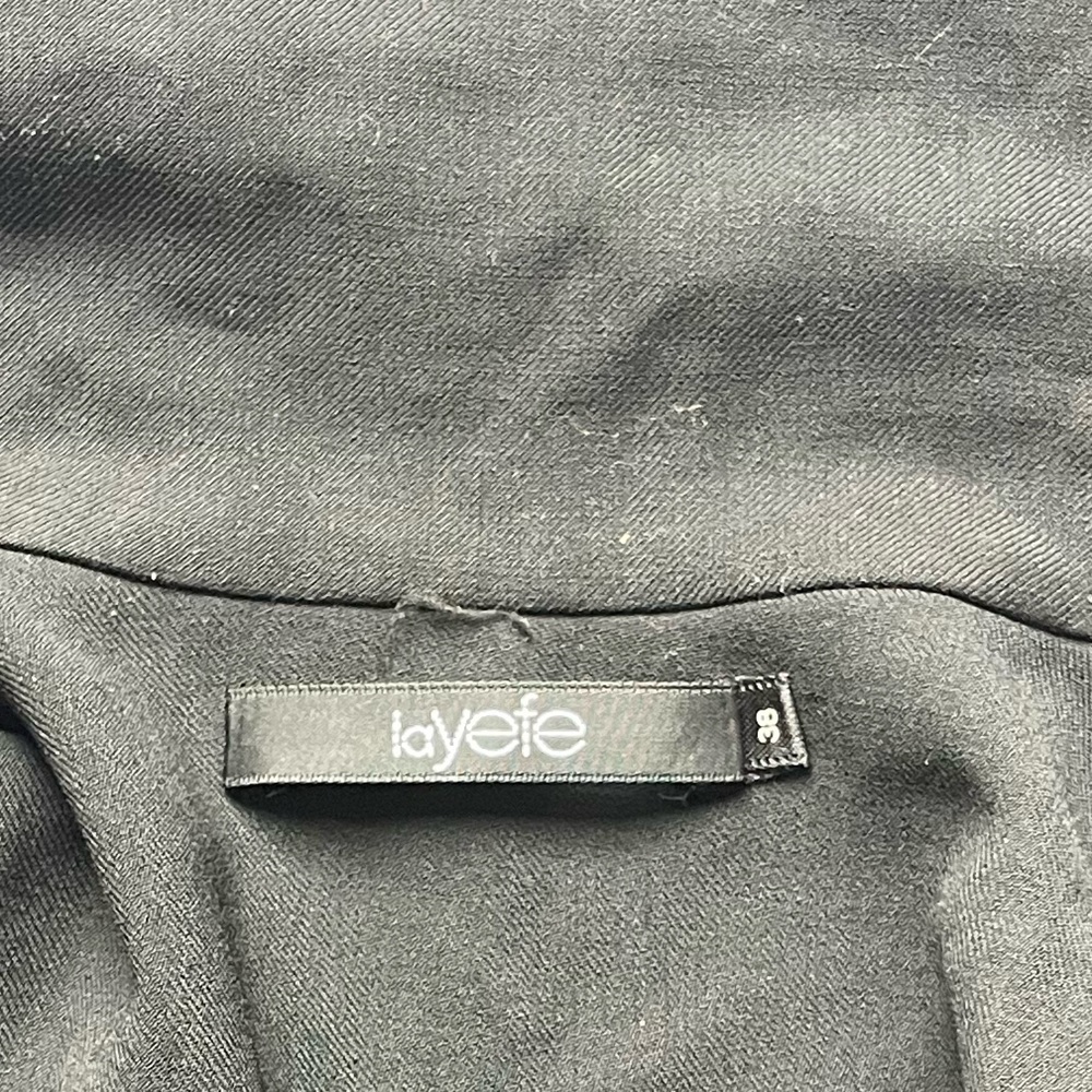 layefe wool blend Black Long Sleeve Belted Coat open - Picture 6 of 8